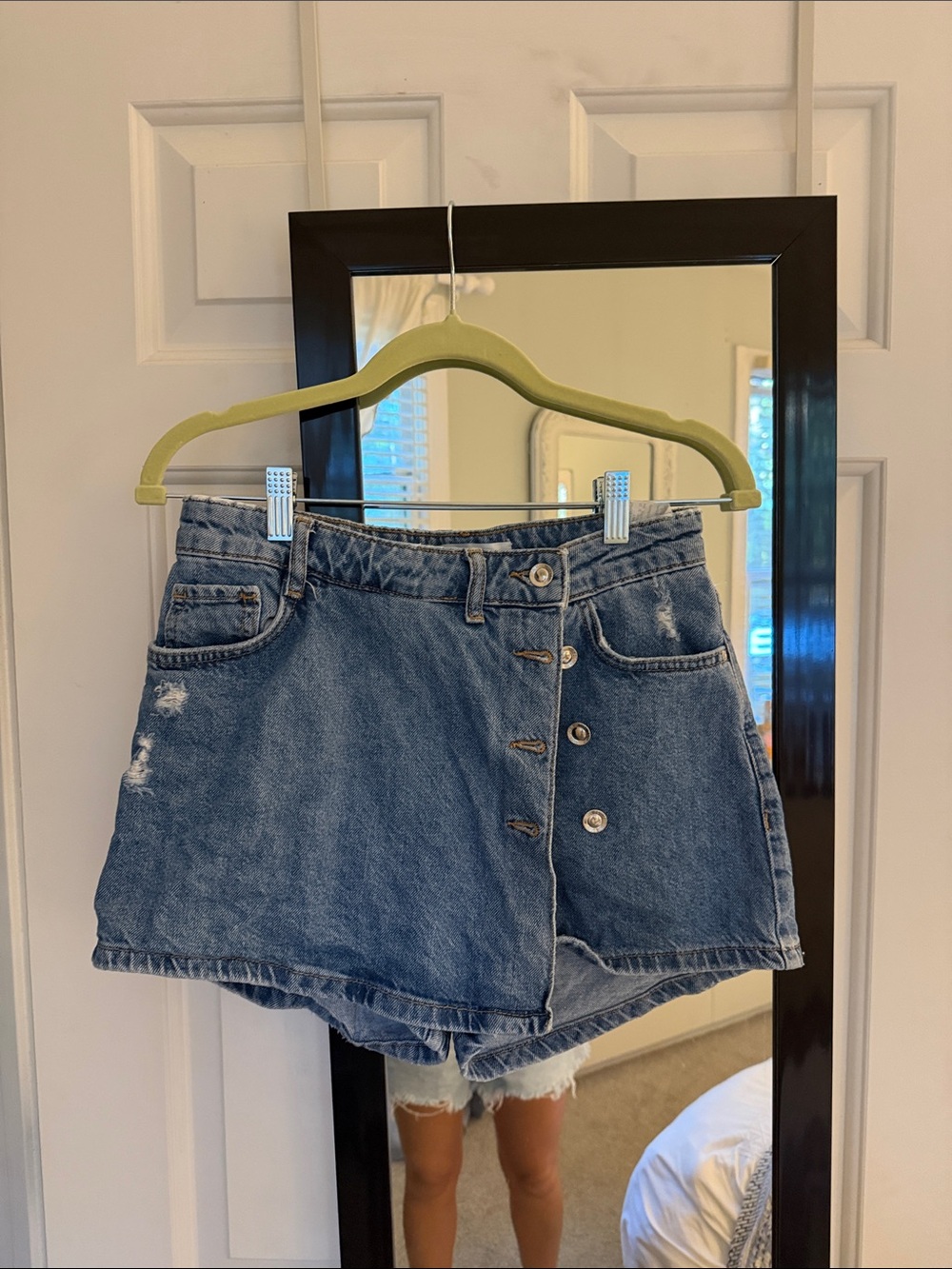 Zara Blue Distressed Button-Front Denim Mini Skirt